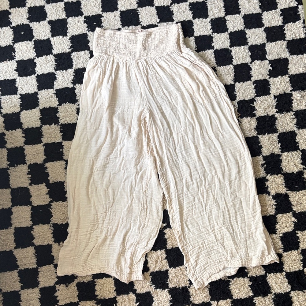 FreePeople wide leg cream elastic waist muslin pants - sz M